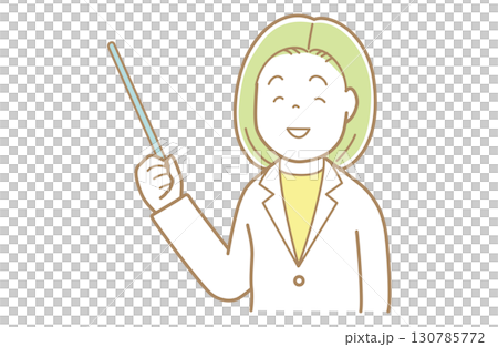 棒を使って指示をする緑髪で白衣の女性のイラスト 130785772