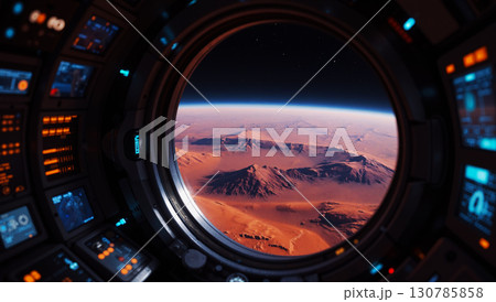 宇宙船から見た火星の風景のイメージ　AI生成画像 130785858
