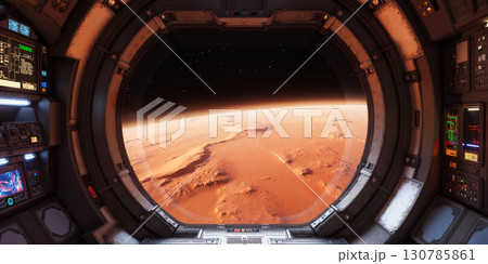 宇宙船から見た火星の風景のイメージ　AI生成画像 130785861