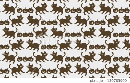 ハロウィンかぼちゃとかわいい黒猫のシルエットパターン 130785900