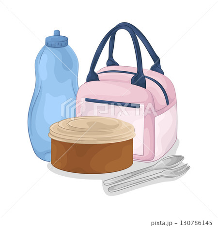 Illustration of Food container and water bottle Illustration of Food container and water bottle 130786145