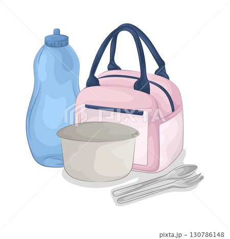 Illustration of Food container and water bottle Illustration of Food container and water bottle 130786148