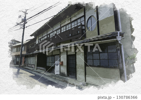 水彩画風　玉島の町並み　天満町界隈　岡山県倉敷市 130786366