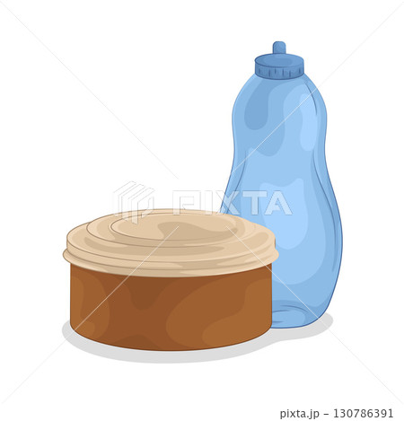 Illustration of Food container and water bottle 130786391
