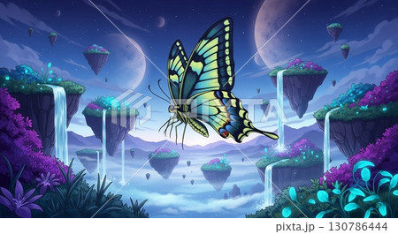 ファンタジーで幻想的な空間で飛ぶアゲハ蝶 130786444