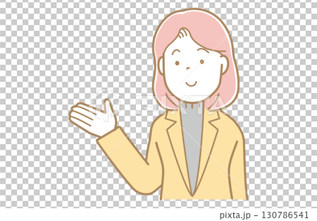 一位穿著西裝、粉紅色頭髮的女士伸出手的插圖 一位穿著西裝、粉紅色頭髮的女士伸出手的插圖 130786541