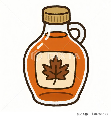 手描き風メープルシロップ瓶ラベル付きアイコンイラスト 130786675