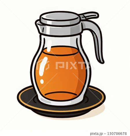 ガラスディスペンサーのメープルシロップの漫画イラスト 130786678