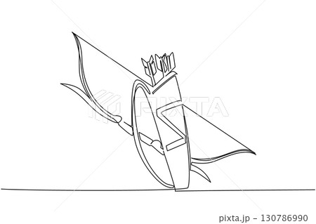 Continuous one line drawing the bow and arrows are in the quiver. Classic weapons that remain in use into the future. Train the focus. Game. Archery Day. Single line draw design vector illustration 130786990