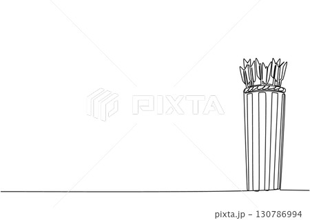 Single continuous line drawing a number of arrows in a rattan wick. Arrow is very ready. Waiting for the target archery pad to be installed. Sport. Archery Day. One line design vector illustration 130786994