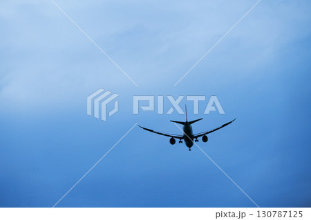 着陸寸前の飛行機の後ろ姿 130787125