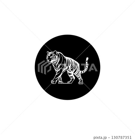 Tree with tiger animal vector silhouette 130787351