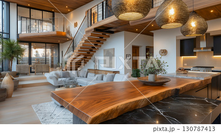 モダンリノベーションの開放的なリビング 130787413