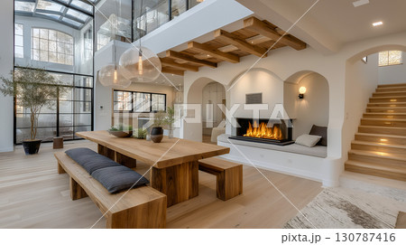 モダンリノベーションの開放的なリビング 130787416