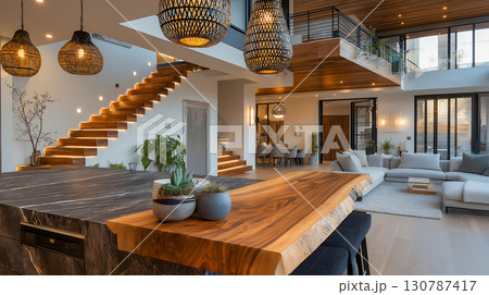 モダンリノベーションの開放的なリビング 130787417