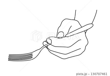 フォークを使っている片手のシンプルな線画ベクターイラスト フォークを使っている片手のシンプルな線画ベクターイラスト 130787461