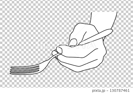 フォークを使っている片手のシンプルな線画ベクターイラスト フォークを使っている片手のシンプルな線画ベクターイラスト 130787461