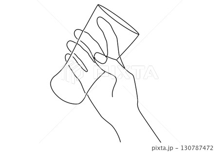 横向きのコップを持つ片手のシンプルな線画ベクターイラスト 130787472