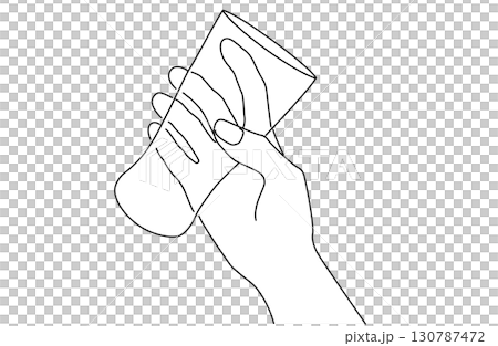横向きのコップを持つ片手のシンプルな線画ベクターイラスト 130787472