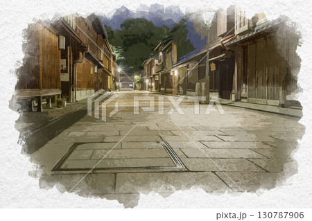 水彩画風　ひがし茶屋街　石川県金沢市 130787906