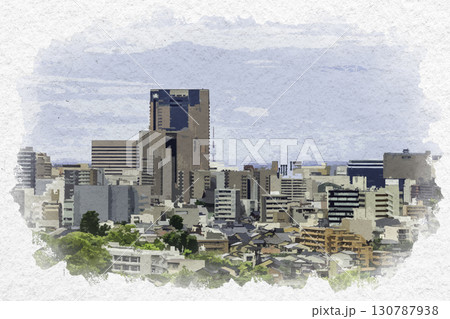水彩画風　金沢市街地　金沢駅周辺　石川県金沢市 130787938