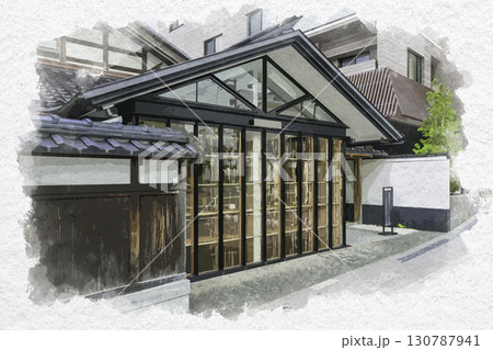 水彩画風 金沢市街地 大樋長左衛門窯 石川県金沢市 水彩画風 金沢市街地 大樋長左衛門窯 石川県金沢市 130787941