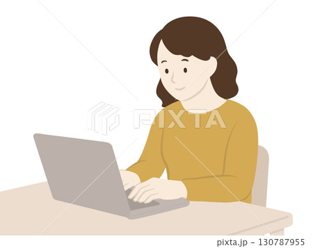 パソコンをしている女性のイラスト パソコンをしている女性のイラスト 130787955