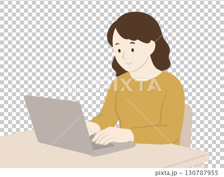パソコンをしている女性のイラスト パソコンをしている女性のイラスト 130787955