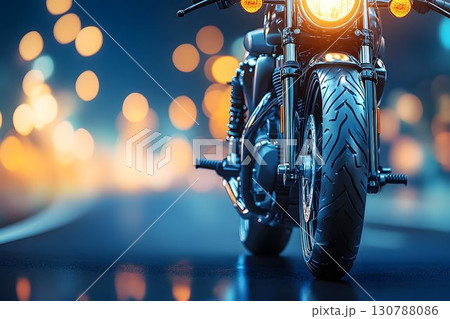 Night motorcycle ride city lights bokeh background Night motorcycle ride city lights bokeh background 130788086