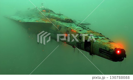 Submerged spaceship rusty sci fi vessel in murky green water Submerged spaceship rusty sci fi vessel in murky green water 130788088