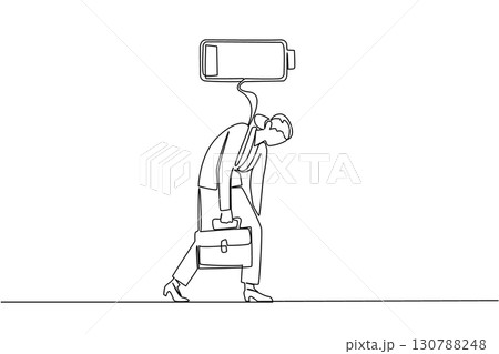 Single continuous line drawing a businesswoman carrying a briefcase walking unsteadily. Working very hard. Leaving little energy left. Chronic Fatigue Syndrome Day. One line design vector illustration Single continuous line drawing a businesswoman carrying a briefcase walking unsteadily. Working very hard. Leaving little energy left. Chronic Fatigue Syndrome Day. One line design vector illustration 130788248
