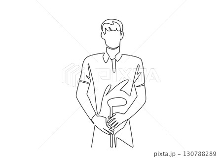 Single continuous line drawing a man wearing gloves holding a golf club. Determined to make a hole in one. Candidate for champion. Competition. National Golf Day. One line design vector illustration 130788289