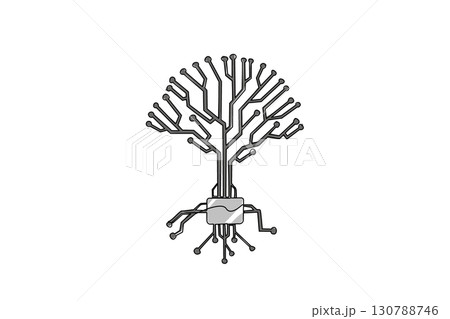 Single continuous line drawing tree shaped circuit board. Expanding trees using technology. Making wise use of technological advancements. National Technology Day. One line design vector illustration 130788746