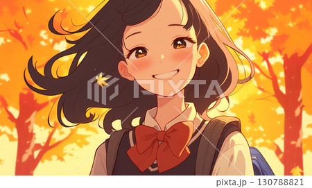 紅葉を見上げる女子高生　AI画像 130788821