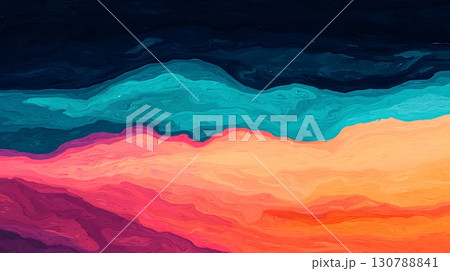 Vibrant Abstract Landscape with Colorful Swirls and Fluid Brushstrokes in Vivid Tones 130788841