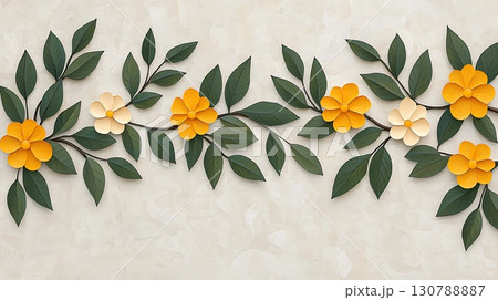 Elegant Paper Flower Arrangement with Greenery Against a Soft Beige Background 130788887