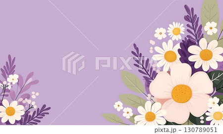 Colorful Floral Arrangement with Purple Background and Various Flower Types and Textures Colorful Floral Arrangement with Purple Background and Various Flower Types and Textures 130789051