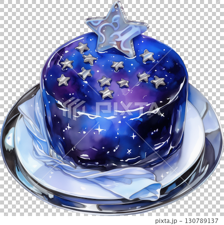 帶有星空和太空圖案的星系裝飾蛋糕的透明插圖 130789137