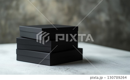 Stack box black cartoon simple gift or mockup delivery packaging on white background 130789264