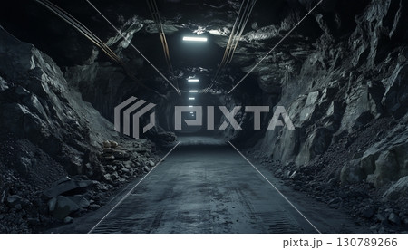 Underground mine tunnel in mining industrial gold metal metallurgy work construction Underground mine tunnel in mining industrial gold metal metallurgy work construction 130789266