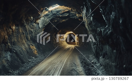 Underground mine tunnel in mining industrial gold metal metallurgy work construction 130789267