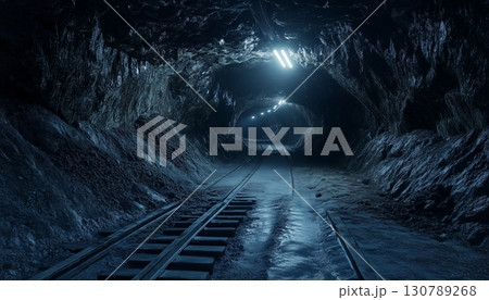 Underground mine tunnel in mining industrial gold metal metallurgy work construction 130789268