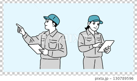 手持平板電腦的男性和女性工作人員的插圖 手持平板電腦的男性和女性工作人員的插圖 130789596