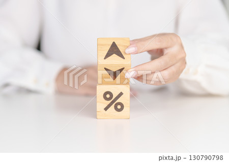 Percentage block change to UP and Down arrow. Interest rate, GDP, stocks market, financial, deflation and Inflation, ranking, mortgage, debt, Loan and Economic Recession concept Percentage block change to UP and Down arrow. Interest rate, GDP, stocks market, financial, deflation and Inflation, ranking, mortgage, debt, Loan and Economic Recession concept 130790798