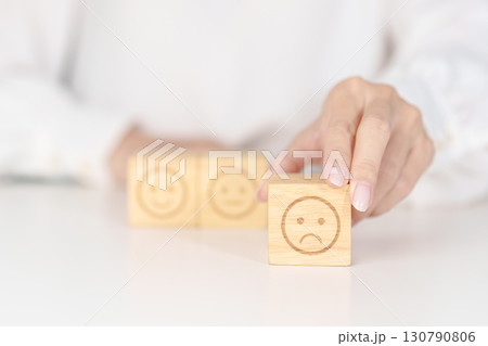 Woman show Unhappy Sad face block, Mental health Assessment, Psychology, Health Wellness, Feedback, Customer Review, Experience, Satisfaction Survey, Negative Thinking and World Mental Health day Woman show Unhappy Sad face block, Mental health Assessment, Psychology, Health Wellness, Feedback, Customer Review, Experience, Satisfaction Survey, Negative Thinking and World Mental Health day 130790806