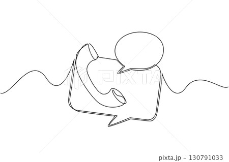 Continuous one line drawing telephone receiver with callout. Symbolization of conversation. Via chat or telephone. International Customer Support Day. Single line draw design vector illustration Continuous one line drawing telephone receiver with callout. Symbolization of conversation. Via chat or telephone. International Customer Support Day. Single line draw design vector illustration 130791033