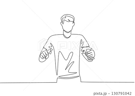 Continuous one line drawing a young man in casual clothes holds and breaks a gun with both hands. Live in peace. International Conscientious Objectors Day. Single line draw design vector illustration Continuous one line drawing a young man in casual clothes holds and breaks a gun with both hands. Live in peace. International Conscientious Objectors Day. Single line draw design vector illustration 130791042