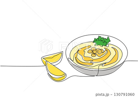 Continuous one line drawing hummus in white...のイラスト素材 [130791060] - PIXTA
