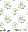 Seamless pattern featuring olives and olive oil in watercolor style ideal for Italian cuisine backgrounds wallpaper and nature themes 130791391