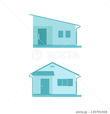 昔ながらの平屋住宅と片流れ屋根の平屋住宅イラスト 130791408
